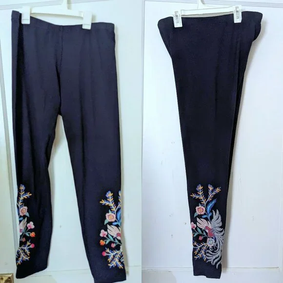 Johnny Was Black Embroidered Leggings 28" Size Large - Picture 1 of 7
